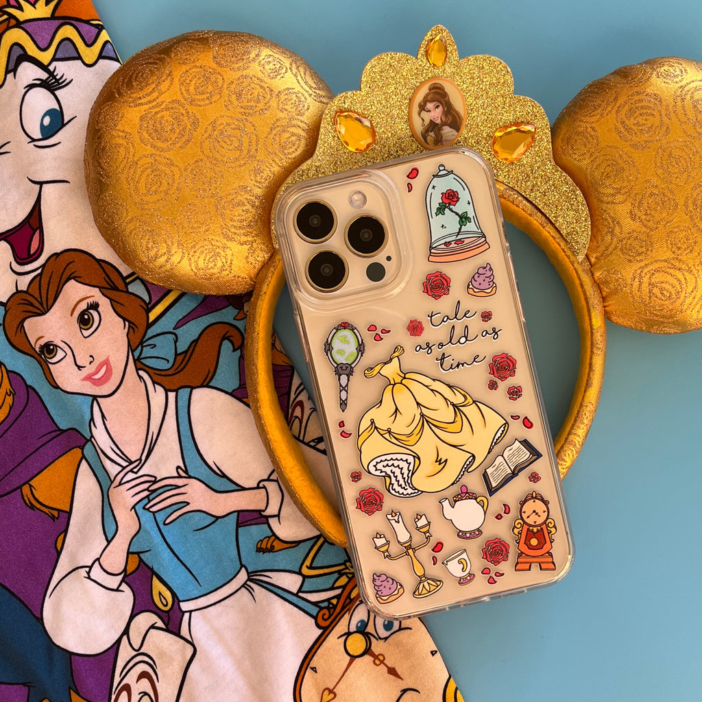 Beauty and the Beast shirt with belle minnie mouse ears and Beauty phone case.