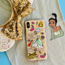 Load image into Gallery viewer, Princess Tiana shirt with 50th Anniversary minnie mouse ears and NOLA phone case.