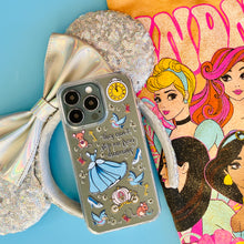 Load image into Gallery viewer, Disney Princesses shirt featuring Cinderella with minnie mouse ears and Midnight Princess phone case.