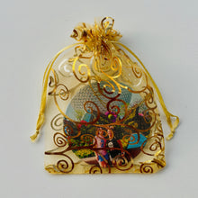 Load image into Gallery viewer, Gold organza bag with ornament inside bag
