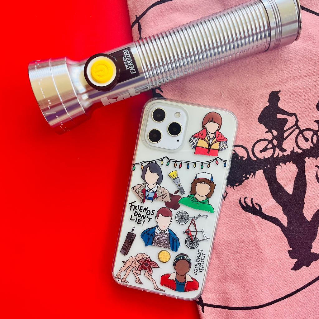 Friends Don't Lie Phone Case with Stranger Things T-shirt and flashlight