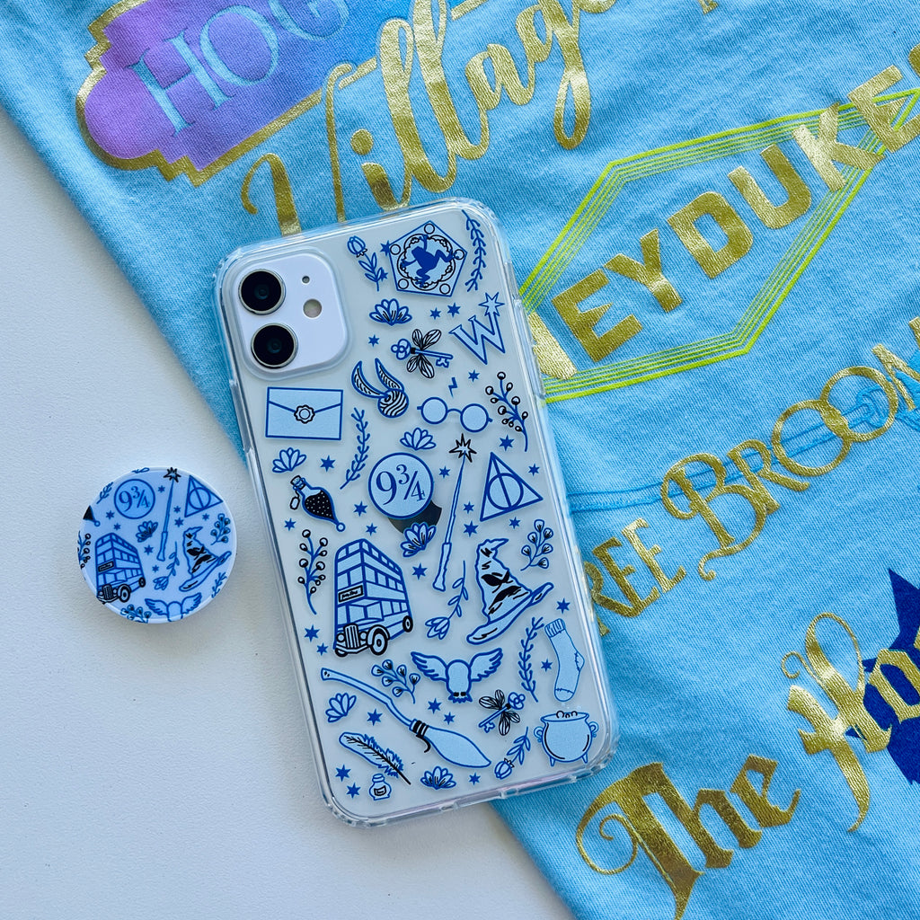 Blue Magic Phone Case with Matching Phone Grip and Harry Potter Blue T-shirt