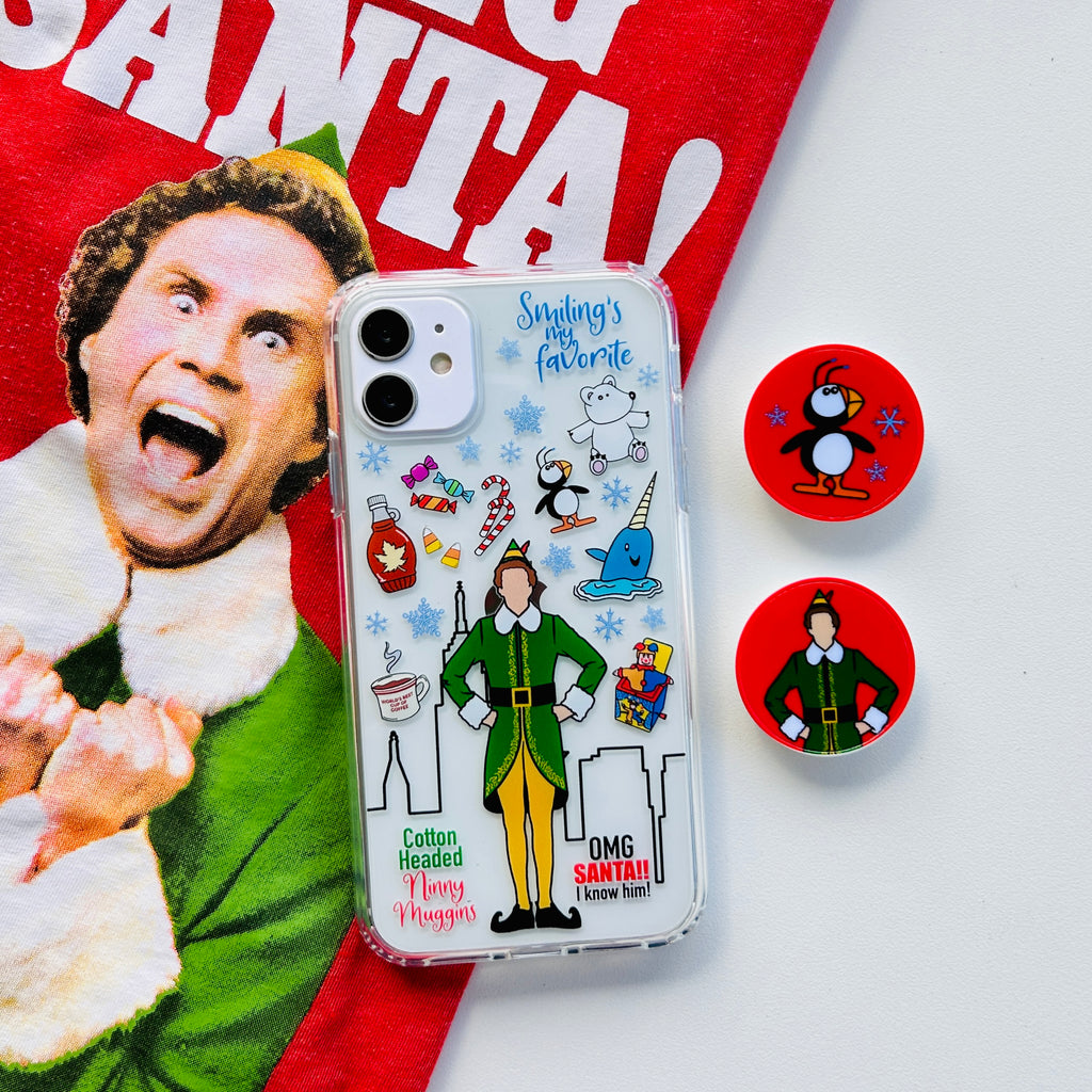 Elf shirt with NYC Christmas phone case and matching phone grip