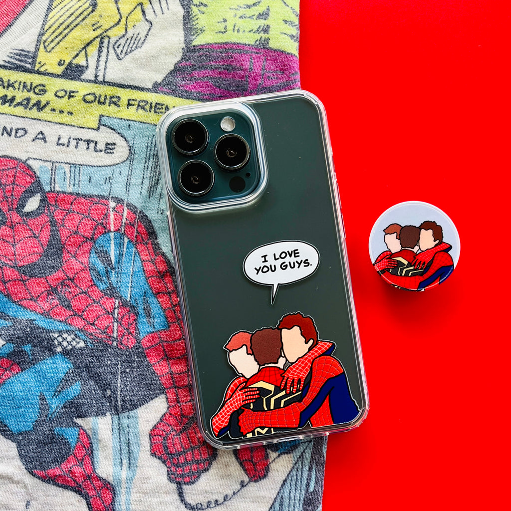 3 Peters Phone case and matching Phone Grip with Spider-Man Comic t-shirt