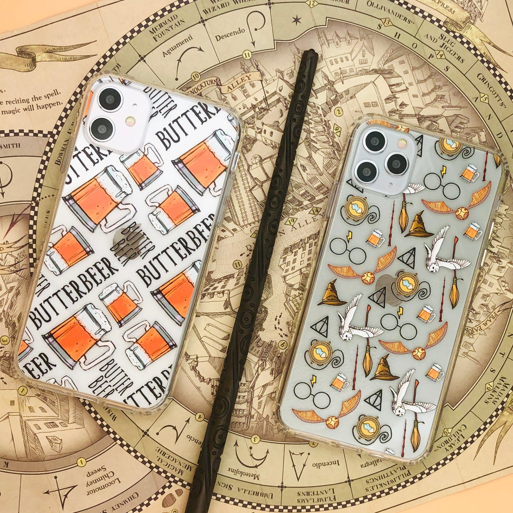 You're a Wizard, Harry and For the Love of Butterbeer hone cases with wand and Diagon Alley map