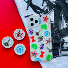 Load image into Gallery viewer, Avengers tshirt with Superheroes in NY phone case and matching phone grips