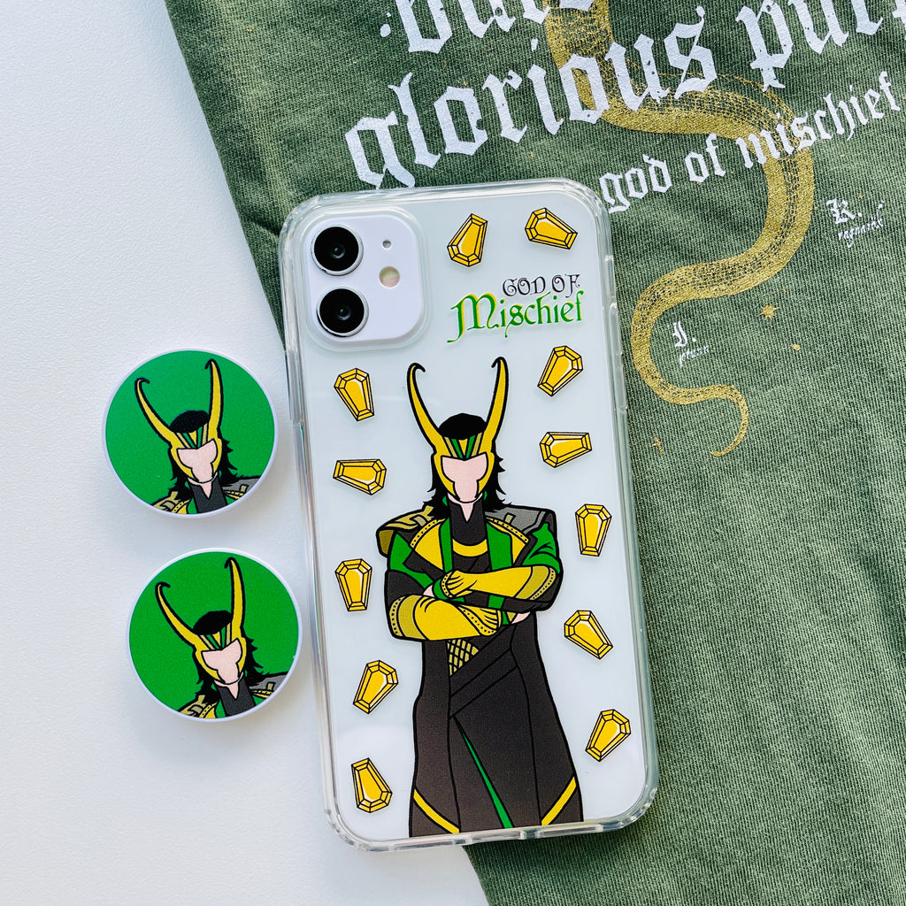 Loki God of Mischief tshirt and phone case with matching phone grip